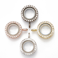 Alloy Magnetic Locket Pendants, with Rhinestone and Glass, Flat Round, Crystal, Mixed Color, 26x19x8mm, Hole: 3.5mm, Inner diameter: 10.5mm(PALLOY-T052-21)
