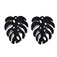 Spray Painted Alloy Pendants, Tropical Leaf Charms, Cadmium Free & Lead Free, Monstera Leaf, Black, 34.5x26.5x4mm, Hole: 1.8mm(PALLOY-T077-116A-RS)