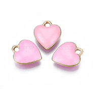 Rack Plating Alloy Enamel Charms, Cadmium Free & Lead Free, Heart, Pink, 13x11x2mm, Hole: 2mm(X-PALLOY-S139-022)