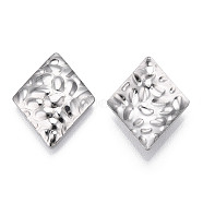 304 Stainless Steel Pendants, Textured, Rhombus Charm, Stainless Steel Color, 19x15x2.5mm, Hole: 1.2mm(STAS-T063-198P)