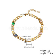 1 color electric gold plated color zircon inlaid decorative bracelet, suitable for daily travel wear with party banquet stainless steel jewelry, 6-3/4 inch(17cm)(UH6648-1)