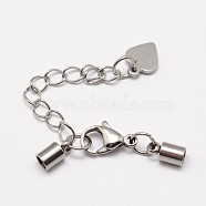 304 Stainless Steel Chain Extender, with Cord Ends, Curb Chains and Lobster Claw Clasps, Stainless Steel Color, 35~38mm, Cord End: 10.5x6mm, Inner Diameter: 5mm(STAS-I067-5mm)