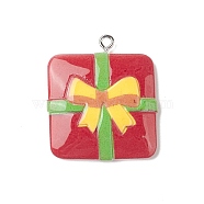 Opaque Resin Pendants, Christmas Charms, with Platinum Tone Iron Loops, Box, 31.5x27.5x5.5mm, Hole: 1.8mm(RESI-C021-01J)