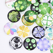 Flatback Glass Cabochons for DIY Projects, Dome/Half Round with Clover, Mixed Color, 18x5mm(GGLA-S037-06-18mm)