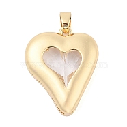 Rack Plating Brass Pendants, Heart Shaped Glass Charms, Long-Lasting Plated, Cadmium Free & Lead Free, Real 18K Gold Plated, Clear, 26x21x6mm, Hole: 3x5.5mm(KK-I710-10B-01)