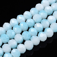 Two-Tone Imitation Jade Glass Beads Strands, Faceted, Rondelle, Sky Blue, 6x5mm, Hole: 1.4mm, about 85~90pcs/strand, 15.35 inch~16.34 inch(39~41.5cm)(GLAA-T033-01B-05)