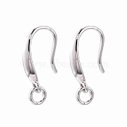 Anti-Tarnish Rhodium Plated 925 Sterling Silver Earring Hooks, Ear Wire, Platinum, 13.5x2.5mm, Hole: 2mm, Pin: 0.8mm(STER-N016-26P)