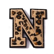 Polyester Computerized Embroidery Cloth Iron On Sequins Patches, Leopard Print Pattern Stick On Patch, Costume Accessories, Appliques, Letter.N, 61x58x1.5mm(PATC-SZC0001-01N)