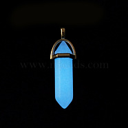 Bullet Pointed Synthetic Luminous Stone Pendants, Glow In The Dark Pendants, with Platinum Tone Alloy Findings, Cornflower Blue, 41x8mm(LUMI-PW0001-055-A)