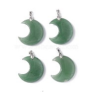 Natural Green Aventurine Pendants, Moon Charms, with Platinum Tone Brass Findings, 35x27x10mm, Hole: 10x4mm(G-Z022-04D)