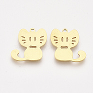 201 Stainless Steel Kitten Pendants, Laser Cut Pendants, Cartoon Cat Shape, Golden, 17.5x17.5x1mm, Hole: 1.4mm(STAS-T044-123G)