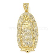 Virgin Mary Theme Rack Plating Brass Micro Pave Clear Cubic Zirconia Pendants, Long-Lasting Plated, Lead Free & Cadmium Free, Real 18K Gold Plated, Oval, Oval, 41x19.5x4mm, Hole: 4.5x3.5mm(KK-Z067-06G-06)