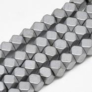 Electroplate Non-magnetic Synthetic Hematite Beads Strands, Matte Style, Polygon, Platinum Plated, 4x4x4mm, Hole: 2mm, about 97pcs/strand, 15.7 inch(G-Q486-89F)