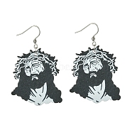 304 Stainless Steel Dangle Earrings, with Acrylic Pendant, Jesus, Black, 55mm(EJEW-FS00006)