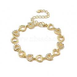 Clear Cubic Zirconia Hollow Heart Link Chain Bracelet, Rack Plating Brass Jewelry for Women, Lead Free & Cadmium Free, Long-Lasting Plated, Real 18K Gold Plated, 7-1/2 inch(19cm)(BJEW-A132-12G)