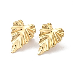Ion Plating(IP) 304 Stainless Steel Stud Earrings, Leaf, Real 14K Gold Plated, 25x17.5mm(EJEW-Z022-21G)