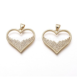 Brass Micro Pave Clear Cubic Zirconia Pendants, Long-Lasting Plated, Heart, Real 18K Gold Plated, 23x26x2mm, Hole: 3x4mm(X-ZIRC-C020-10G)