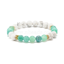 Natural Weathered Agate(Dyed) & Howlite Round Beaded Stretch Bracelet, Gemstone Jewelry for Women, Medium Aquamarine, Inner Diameter: 2-1/4 inch(5.6cm)(BJEW-JB08087-04)