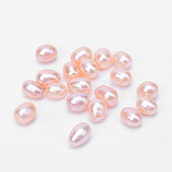 Natural Cultured Freshwater Pearl No Hole Beads, Rice, Light Coral, 7~11x6~7mm(PEAR-R063-53C)