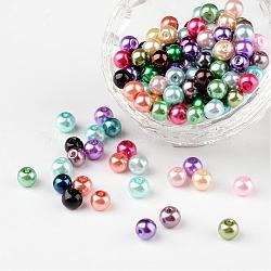 Perles de verre nacrées mélangées perles rondes, teinte, taille: 6 mm, Trou: 0.5mm(X-HYC002)