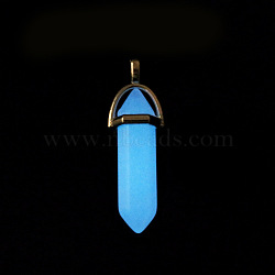 Bullet Pointed Synthetic Luminous Stone Pendants, Glow In The Dark Pendants, with Platinum Tone Alloy Findings, Cornflower Blue, 41x8mm(LUMI-PW0001-055-A)