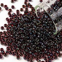 TOHO Round Seed Beads, Japanese Seed Beads, (400) Black Lined Dark Ruby Luster, 8/0, 3mm, Hole: 1mm, about 222pcs/10g(X-SEED-TR08-0400)
