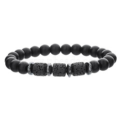 Round Natural Obsidian & Colunm Lava Rock & Synthetic Non-magnetic Hematite Stretch Beaded Bracelet for Women Men(OR8380-2)