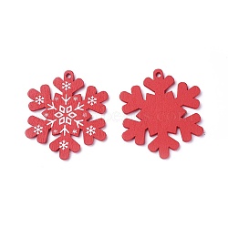 Poplar Wood Pendants, Dyed, Snowflake, Red, 50x44.5x3mm, Hole: 2mm(WOOD-O004-11A)