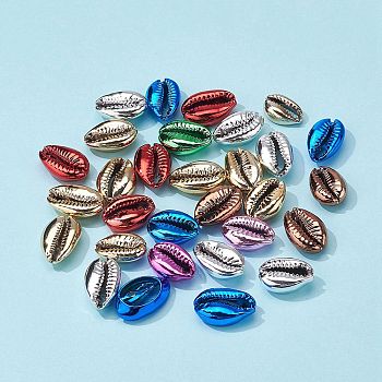 30Pcs Electroplated Sea Shell Beads, Undrilled/No Hole Beads, Cowrie Shell, Mixed Color, 17~21x11~14x6~8mm