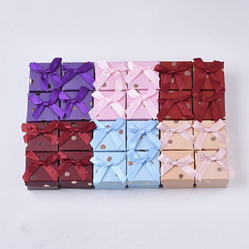 Cardboard Ring Boxes, with Bowknot and Sponge Inside, Square, Mixed Color, 4.2x4.2x2.9cm