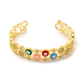 Colorful Enamel Evil Eye Open Cuff Bangle with Cubic Zirconia, Brass Jewelry for Women, Golden, Inner Diameter: 1-7/8x2-1/4 inch(4.85x5.85cm)