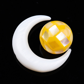 Natural Freshwater Shell Beads, with Natural Yellow Shell Beads, Moon with Round, Moon: 15x12.5x3.5mm, Round: 8mm, Hole: 0.8mm, about 2pcs/set