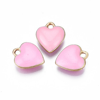 Rack Plating Alloy Enamel Charms, Cadmium Free & Lead Free, Heart, Pink, 13x11x2mm, Hole: 2mm
