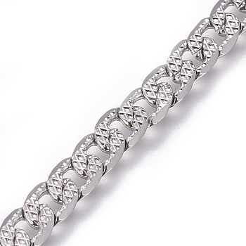 3.28 Feet 304 Stainless Steel Cuban Link Chains, Chunky Curb Chains, Twisted Chains, Unwelded, Textured, Stainless Steel Color, 5.5mm, Links: 8.5x5.5x1.3mm