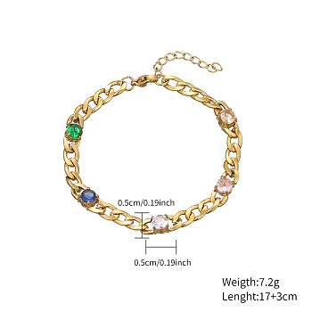 1 color electric gold plated color zircon inlaid decorative bracelet, suitable for daily travel wear with party banquet stainless steel jewelry, 6-3/4 inch(17cm)