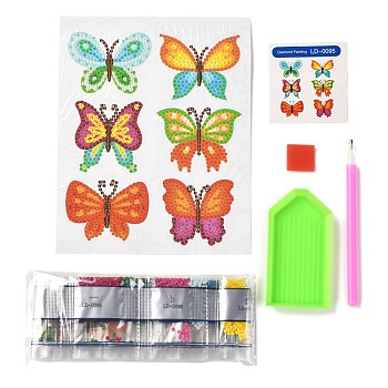 DIY Butterfly Diamond Painting Stickers Kits For Kids, with Diamond Painting Stickers, Rhinestones, Diamond Sticky Pen, Tray Plate and Glue Clay, Mixed Color, 18.3x14.4x0.03cm