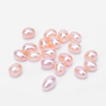 Natural Cultured Freshwater Pearl No Hole Beads, Rice, Light Coral, 7~11x6~7mm