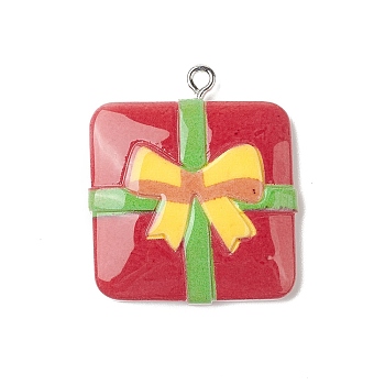 Opaque Resin Pendants, Christmas Charms, with Platinum Tone Iron Loops, Box, 31.5x27.5x5.5mm, Hole: 1.8mm