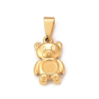 Ion Plating(IP) 304 Stainless Steel Pendant Cabochon Setting, Bear, Golden, Tray: 4mm, 18x11.5x3mm, Hole: 4x8mm