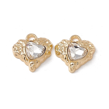 Alloy Pendants, with Glass, Golden, Heart Charm, White, 18x17x5.5mm, Hole: 2.5mm