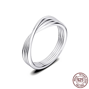 Rhodium Plated 925 Sterling Silver Criss Cross Finger Ring, with S925 Stamp, Real Platinum Plated, US Size 7(17.3mm)
