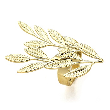 304 Stainless Steel Adjustable Finger Ring for Women, Leaf, Golden, US Size 7 1/4(17.5mm)