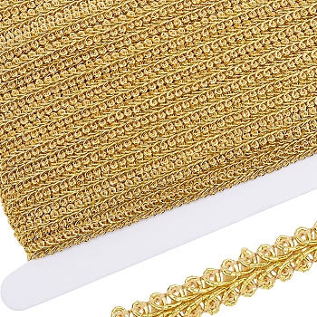 25 Yards Metallic Lace Trims, Centipede Lace Ribbon, with 1Pc Cardboard Display Cardfor Sewing Decoration, Gold, 1/4 inch(7mm)