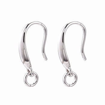 Anti-Tarnish Rhodium Plated 925 Sterling Silver Earring Hooks, Ear Wire, Platinum, 13.5x2.5mm, Hole: 2mm, Pin: 0.8mm