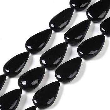 Natural Black Gemstone Beads Strands, Teardrop, 23~27.5x14~16x6~7mm, Hole: 1mm, about 15pcs/strand, 16.14''(41cm)