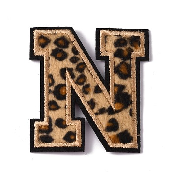 Polyester Computerized Embroidery Cloth Iron On Sequins Patches, Leopard Print Pattern Stick On Patch, Costume Accessories, Appliques, Letter.N, 61x58x1.5mm