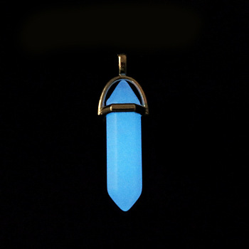 Bullet Pointed Synthetic Luminous Stone Pendants, Glow In The Dark Pendants, with Platinum Tone Alloy Findings, Cornflower Blue, 41x8mm