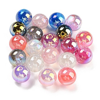 Iridescent Acrylic Beads, with Glitter Powder, Round, Mixed Color, 14x13.5mm, Hole: 2mm