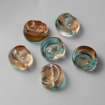 Transparent Glass Beads, Moon with Star, Colorful, 14x12x6mm, Hole: 1.2mm