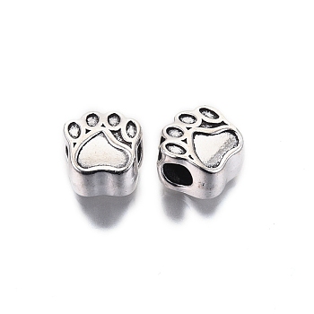 Tibetan Style Alloy European Beads, Large Hole Beads, Cadmium Free & Lead Free, Dog Paw Print, Antique Silver, 11x10.5x7mm, Hole: 4mm, about 358pcs/1000g